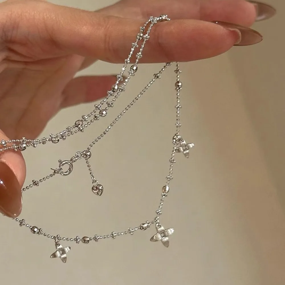 زهرة الماس الذهبية المصقولة مع سلسلة سحرية رائعة، قلادة من الخرز الذهبي المصقول بأربع أوراق البرسيم. #2