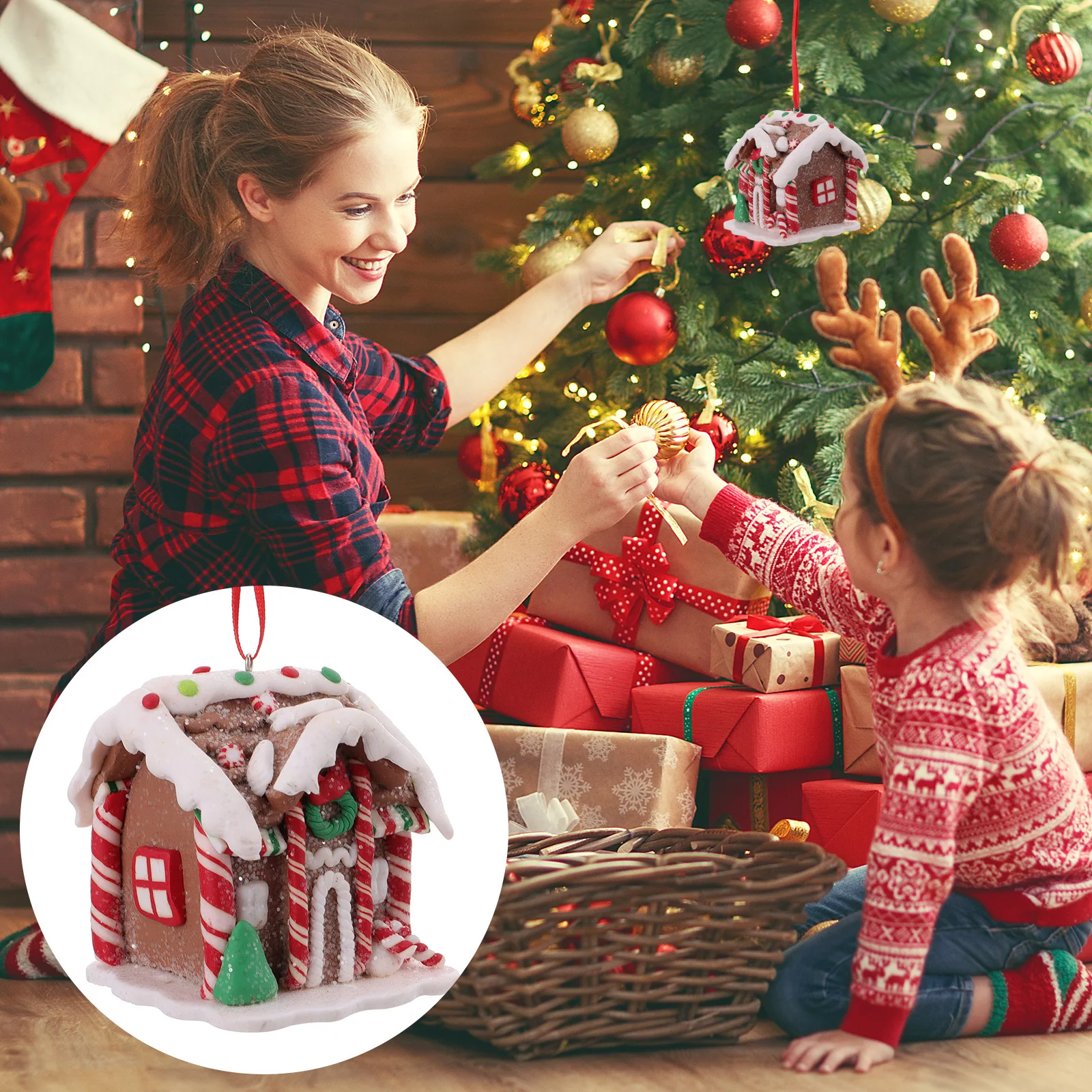 

House Shape Resin Christmas Tree Hanging Pendant Ornament for Home Party Xmas Decoration Christmas Hanging Pendant