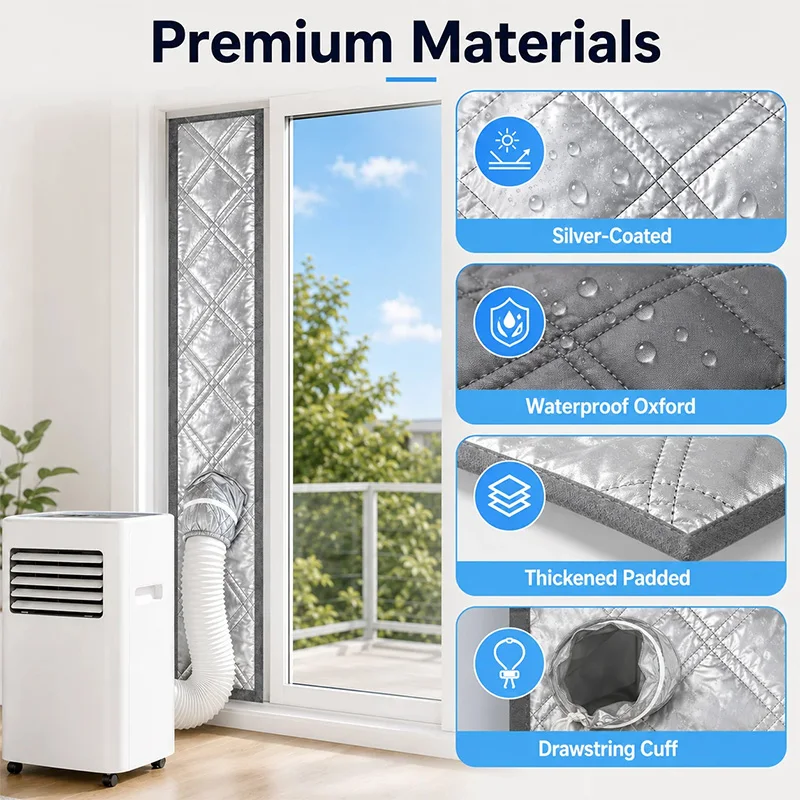 Thickened Portable Air Conditioner Window Seal Kit Aluminum Foil Insulate Dustproof AC Window Cover Block Hot Cold Air Exchange