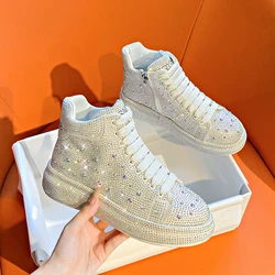 Nuove scarpe con plateau da donna autunnali strass scarpe in argento bianco con suola spessa scarpe da ginnastica in cristallo brillante stivaletti Casual di tendenza