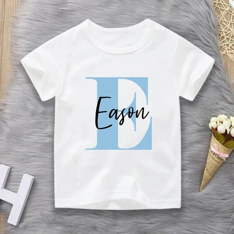 Personalized Letter Name Boys T-shirt Customized Children's Initial Name Fun White Children's T-shirt Children's Birthday Gift