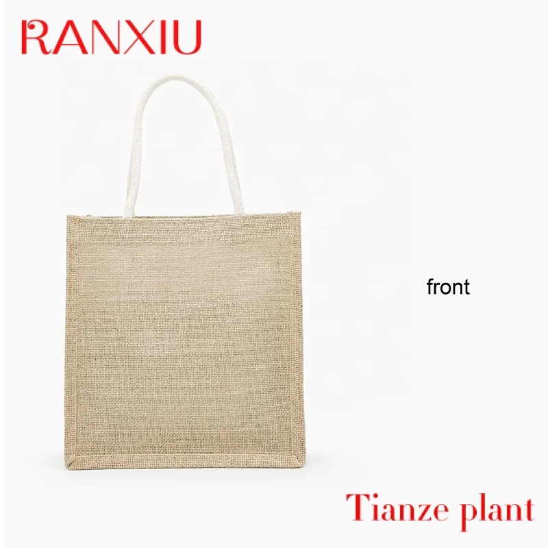 Sac fourre-tout de plage en toile laminée, sac fourre-tout en jute, logo imprimé personnalisé convivial, forme carrée, coton, shopping, cuillère à soupe