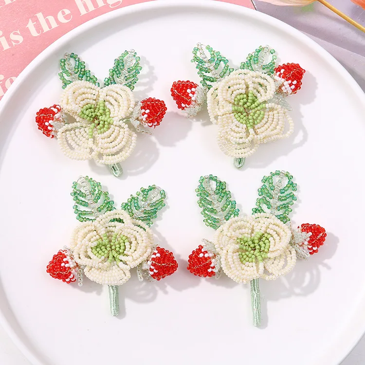 

2pcs Small fresh fruits sweet and cute strawberry flowers bouquet diy braided beaded hairpins hair ornaments earrings materials