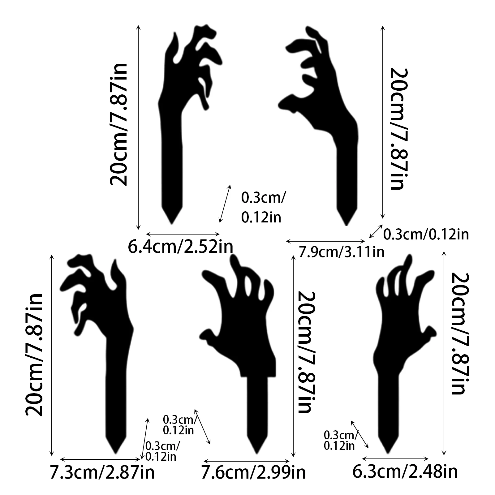 5pcs Halloween Black Horror Skull Finger Yard Sign 2D Acrylic Skeleton Finger Garden Stake for Outdoor Lawn Decoration