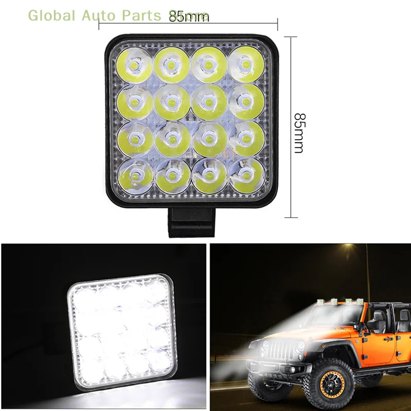 Square 48W LED Work Light 12V 24V Off Road Flood Spot Lamp For Car Truck SUV