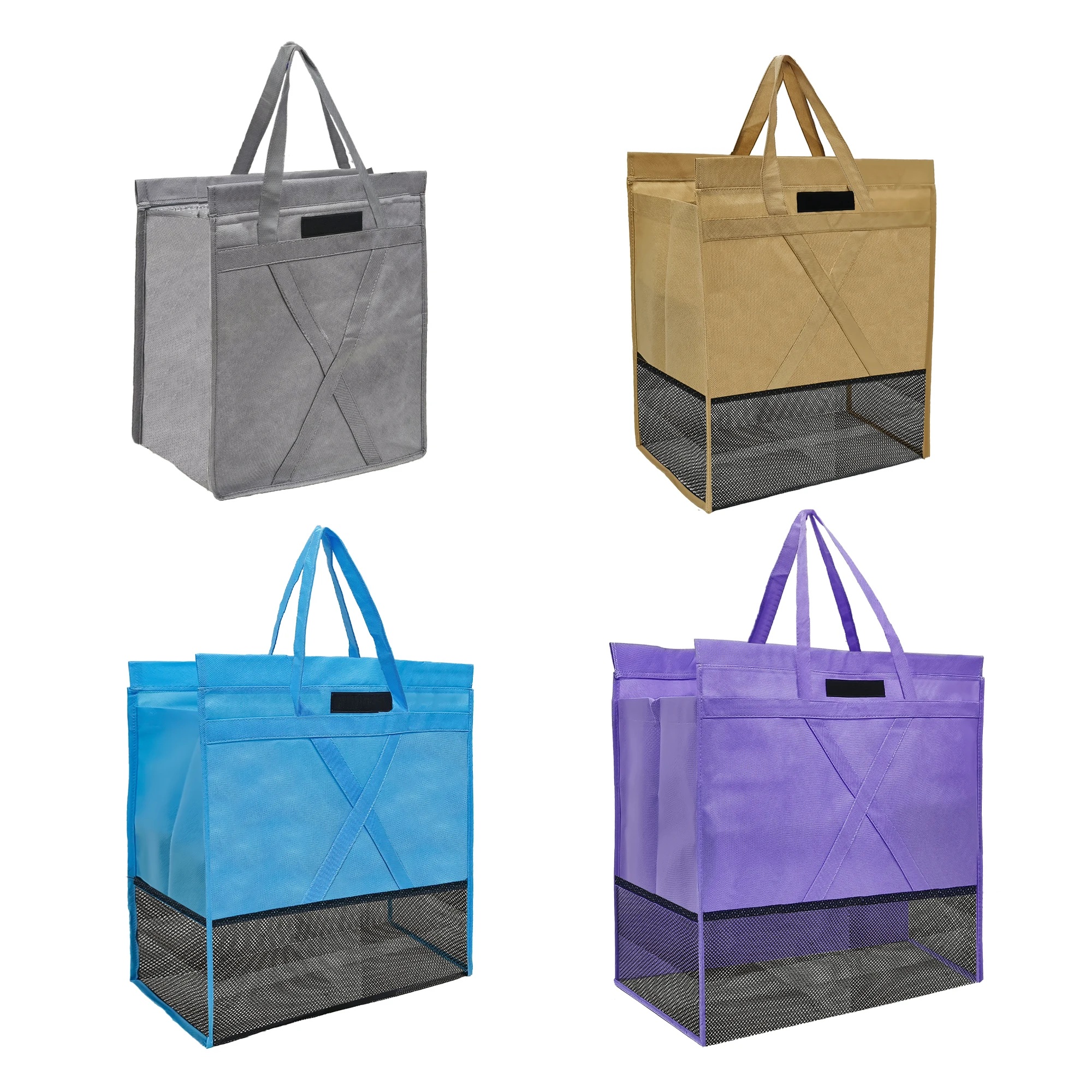 Portable Non Woven Grocery Tote, Reusable Grocery Shopping Cart Bags with COOLER Bag & Egg Foldable Trolley Bag