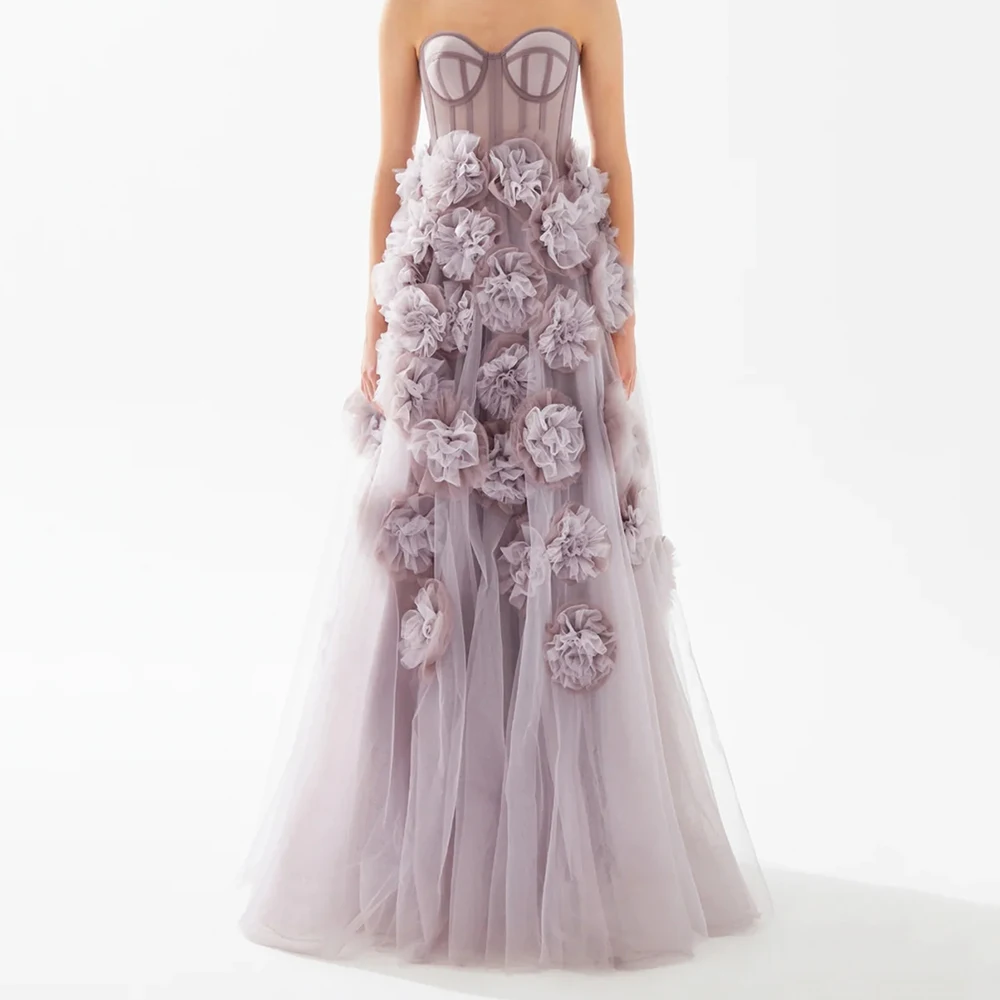 

Customized Mermaid Evening Dresses Floor-length Strapless Sleeveless Prom Gown Fashion Flowers Simple Draped Backless Party Gown