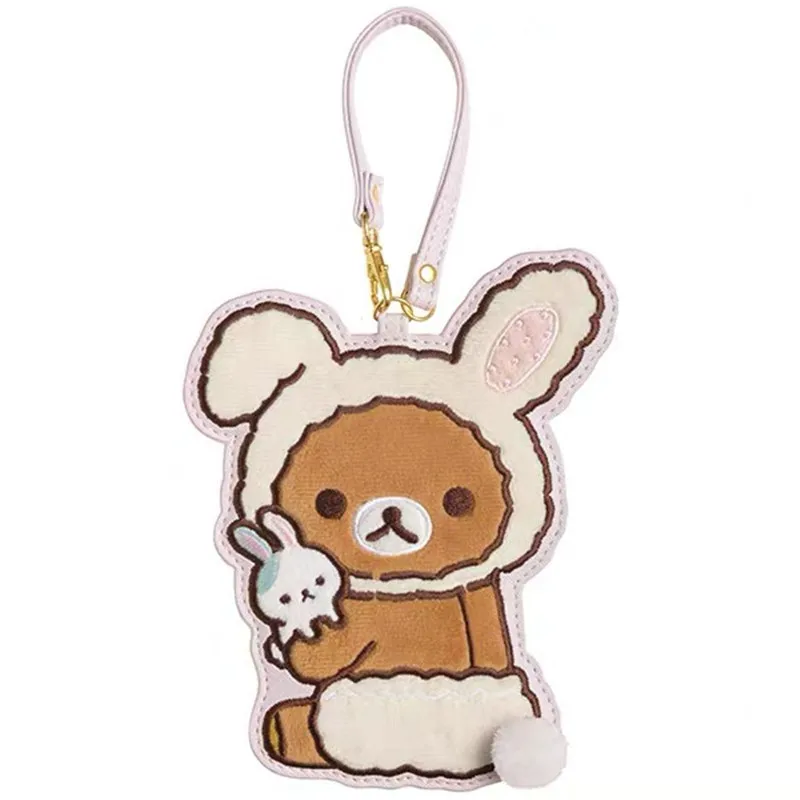 

Rilakkuma ID Card Holder for Women Girl Embroidery Plush Leather Card Case Cover Cardholder Kawaii Cute Bag Keychain