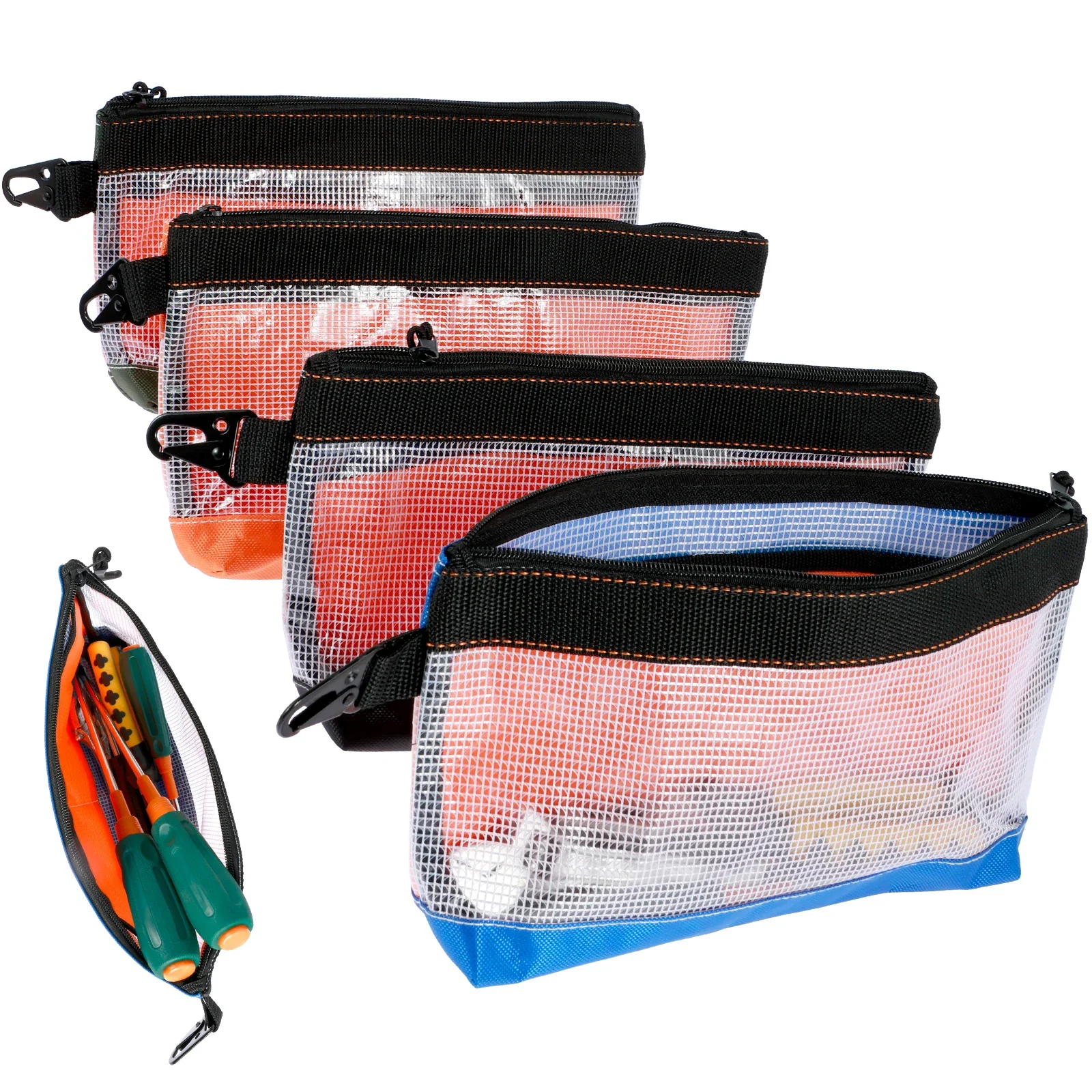 4Pcs Clear Tool Pouch Waterproof Oxford Cloth Small Tool Bag Anti-Static Tool Storage Organizer Durable Tool Pouch Bag Zipper