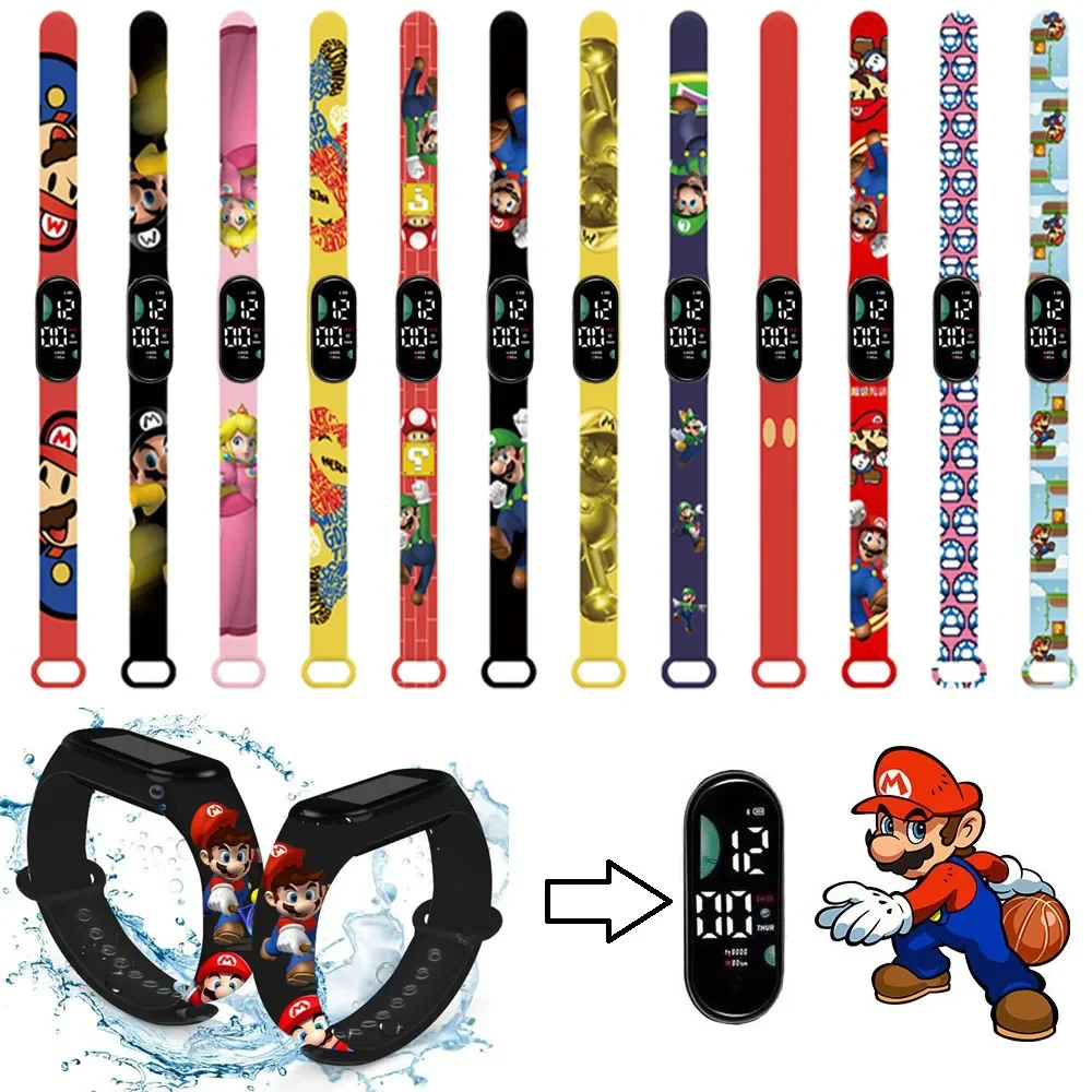 

Super Marios Bros LED Electronic Watch Cartoon Figure Anime Peripherals Digital Touch Bracelet Waterproof Children festival Gif