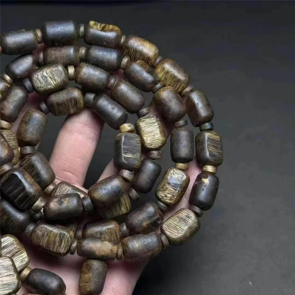 Hainan White Agarwood Board Head Bracelet,Natural Barrel Beads,Jadeized Old Material,Green Agarwood,Collectible Cultural Jewelry - view 3