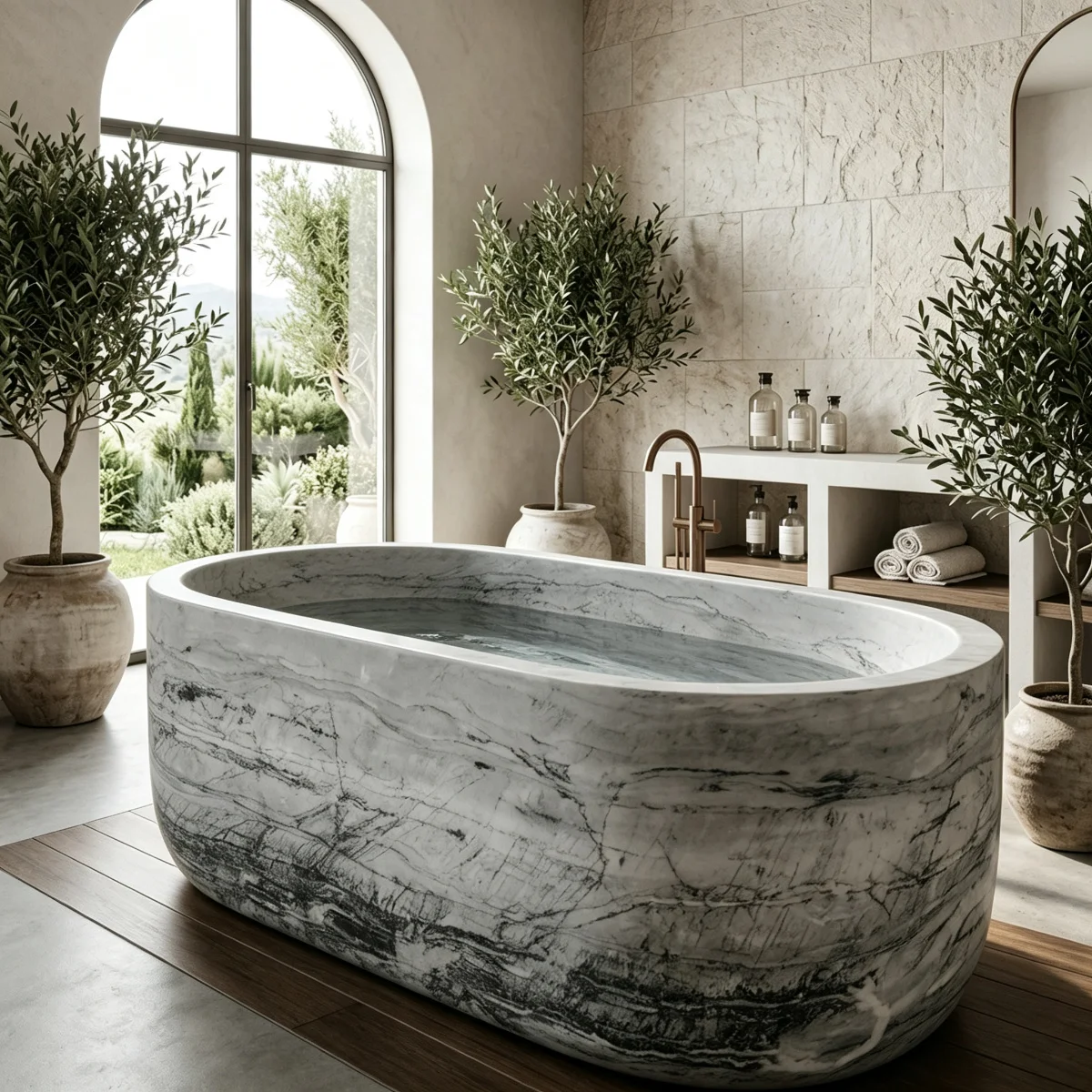 #￥Wholesale High-end Grey Marble Bathtub Retro Solid Stone Carved Soaking Tub for Big Adult Villa Indoor Home Bath