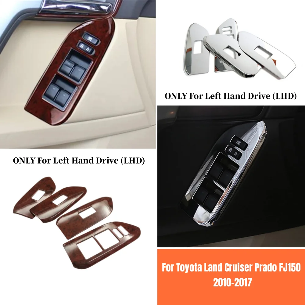 

For Toyota Land Cruiser Prado FJ150 2010-2017 Accessories Car Window Glass button lifting switch Sticker Cover Silver/Wood Grain