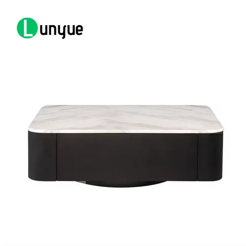 Luxury Marble Top Coffee Table with Stainless Steel Legs Wooden Living Room Furniture Storage Modern Home Decor Centerpiece