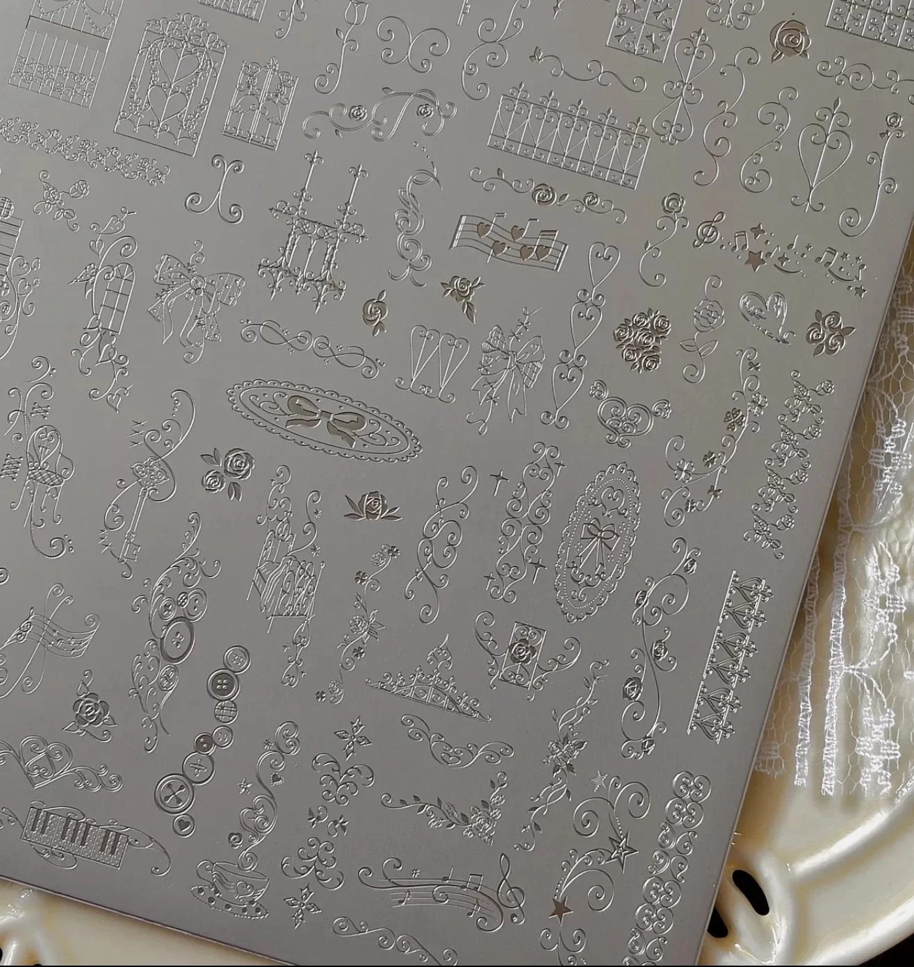 Ironwork Rose Pattern Board Nail Art Printed Steel Plate With Back Panel And Scraper For Nail Art Printing