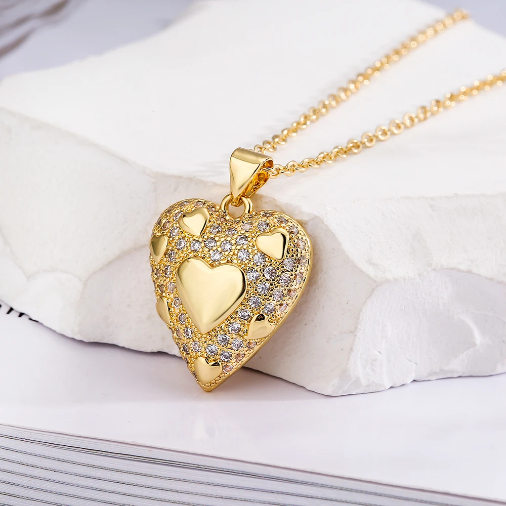 Royal Design Heart Shaped Pendant Necklaces For Women Girls,Delicate Bling Cubic Zirconia Accessories,Party Wedding Jewelry