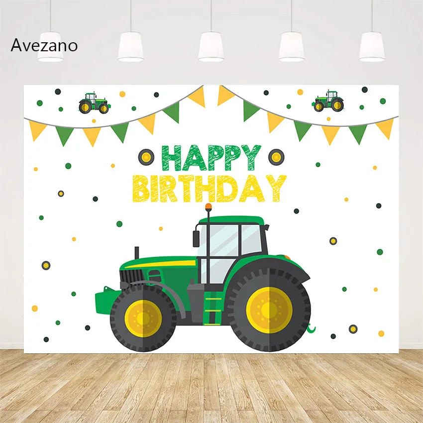 Avezano Boy Birthday Background Green Tractor Truck Child Party Banner Custom Backdrop for Photography Photo Studio Decoration