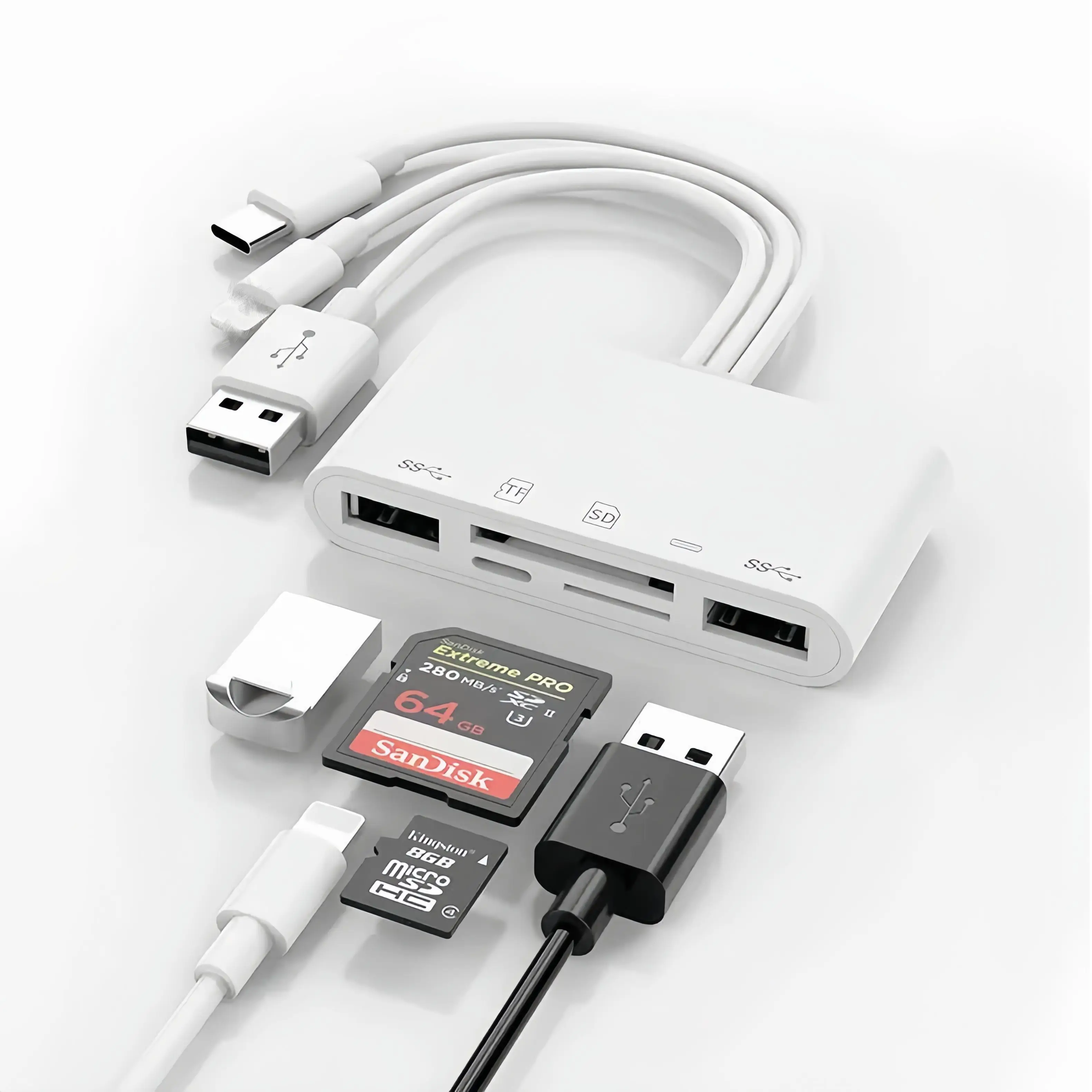 10 Buah Adaptor USB OTG Multi-perangkat 5-in-1 untuk Slot Kartu Micro SD TF Mendukung Pengisian Daya SD/Micro SD/SDHC/SDXC/MMC Kompatibel IPho
