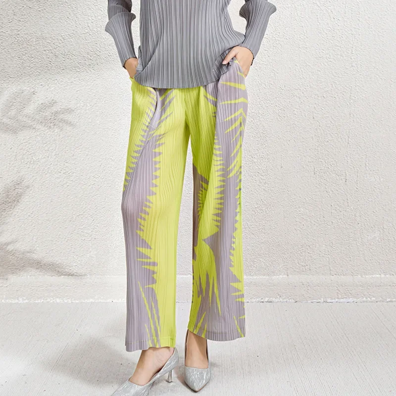 Geometric Print Pattern Women Pleated High Waisted Casual and Fashion Loose Oversized Elastic Female Pants 2026 Spring New