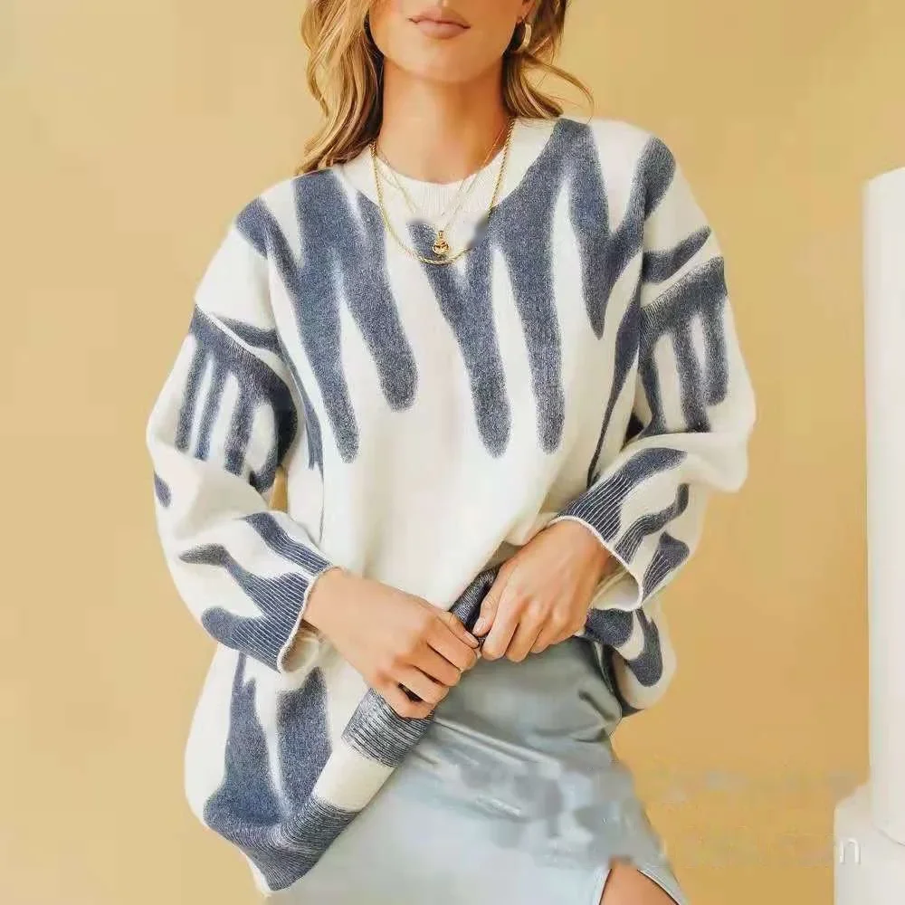 

Women's Knitwear Sweaters Basic Warm Vintage Sweater Knitted Oversized Thick Loose Printed Pullover Jumper for Women 2024
