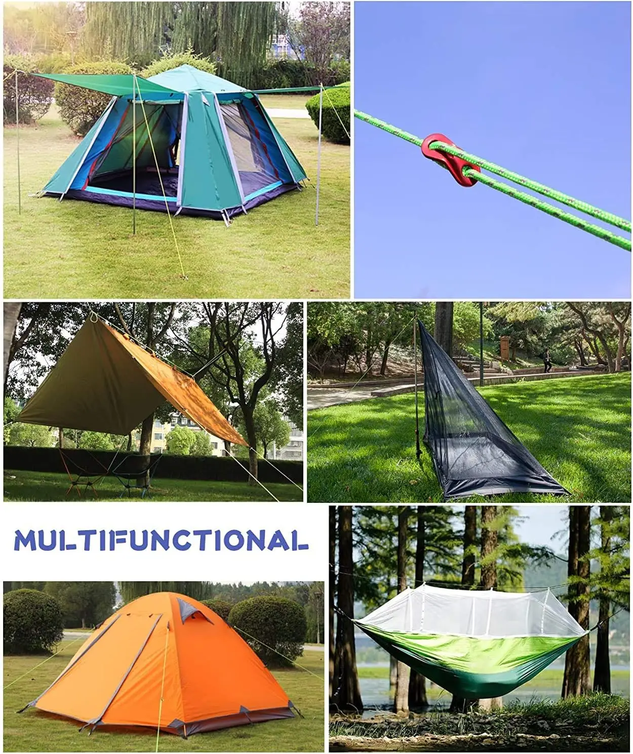 4m Reflective Guy Lines Tent Cord Dia 4mm with Adjuster Tensioner Outdoor Camping Guyline Rope for Tent Tarp Backpack Hiking