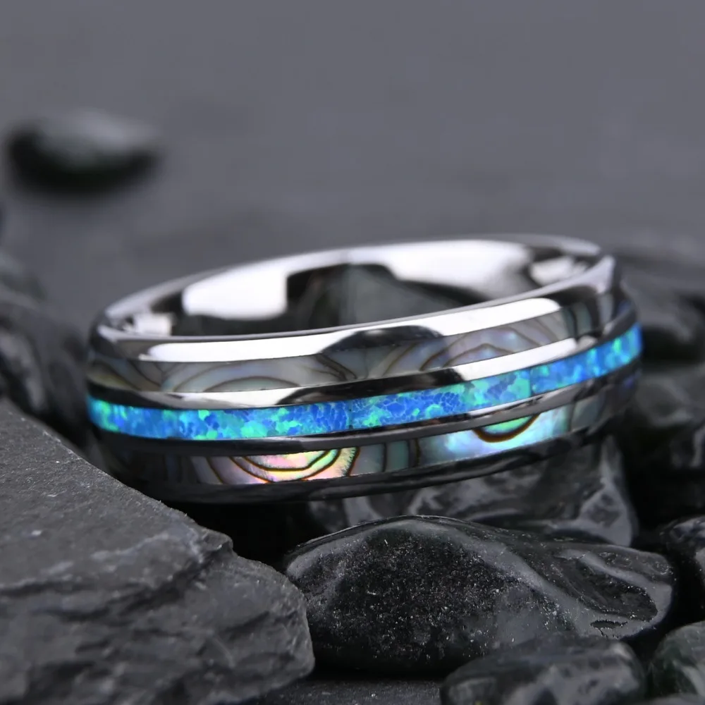 Somen 8mm Tungsten Carbide Wedding Band For Men Natural Blue Opal & Abalone Shell Inlay Engagement Ring Anniversary Jewelry Gift