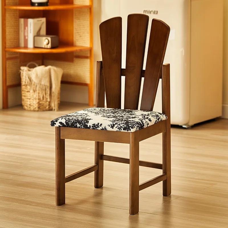 

French antique retro solid wood home dining chair designer chair simple Nordic makeup back peacock