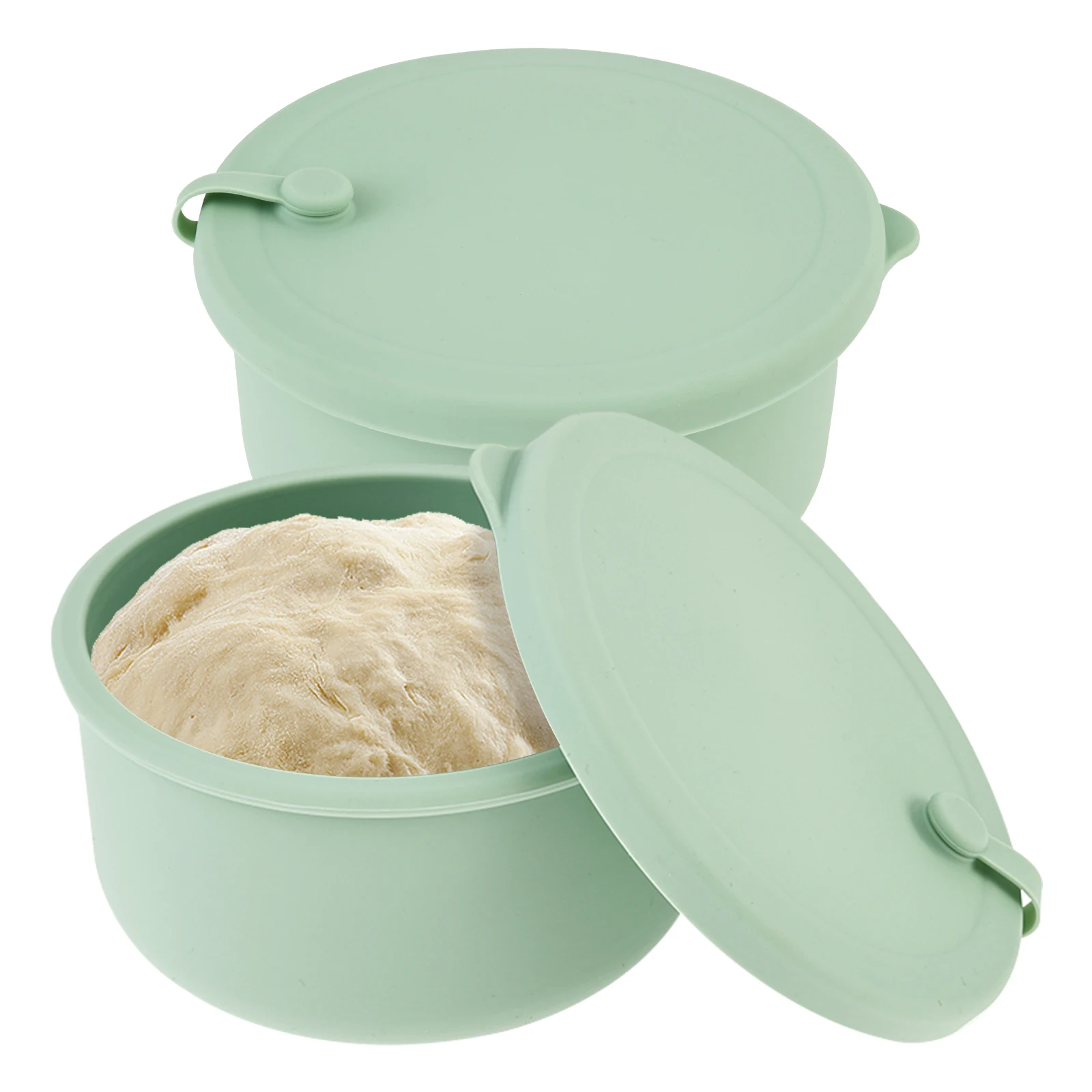 2Pcs Pizza Dough Box Non-stick Silicone Stackable Fermentation Container with Lid Food Storage Box Kitchen Baking Accessories