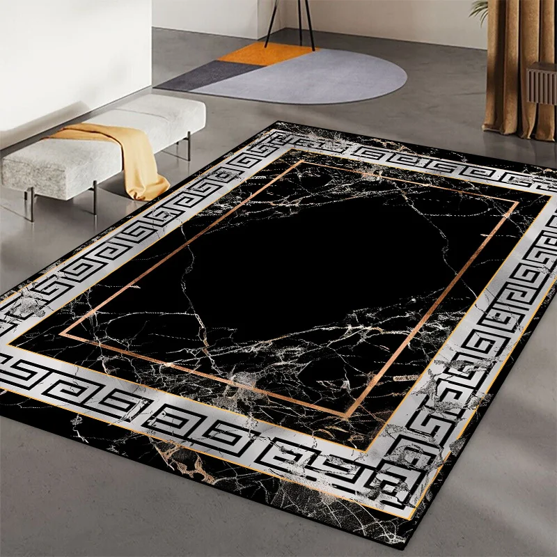 Alfombra de mármol con textura europea para sala de estar, tapete de lujo moderno para decoración del hogar, sala de estar, área de sofá, antideslizante, lavable, entrada