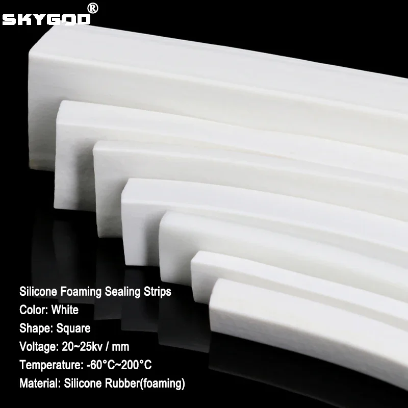 1~20m Silicone Foaming Sealing Strip White Square Trim Seal Silicon Rubber Silicone Sponge Strips Doors Windows Gasket