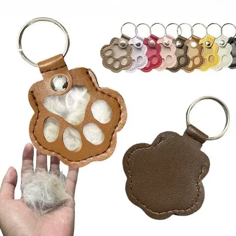 Pet Hair Keepsake Keychain Leather Memorial Locket for Storing Dog Cat Fur, Cute Pet Loss Gift, Remembrance Key Ring Bag Charm