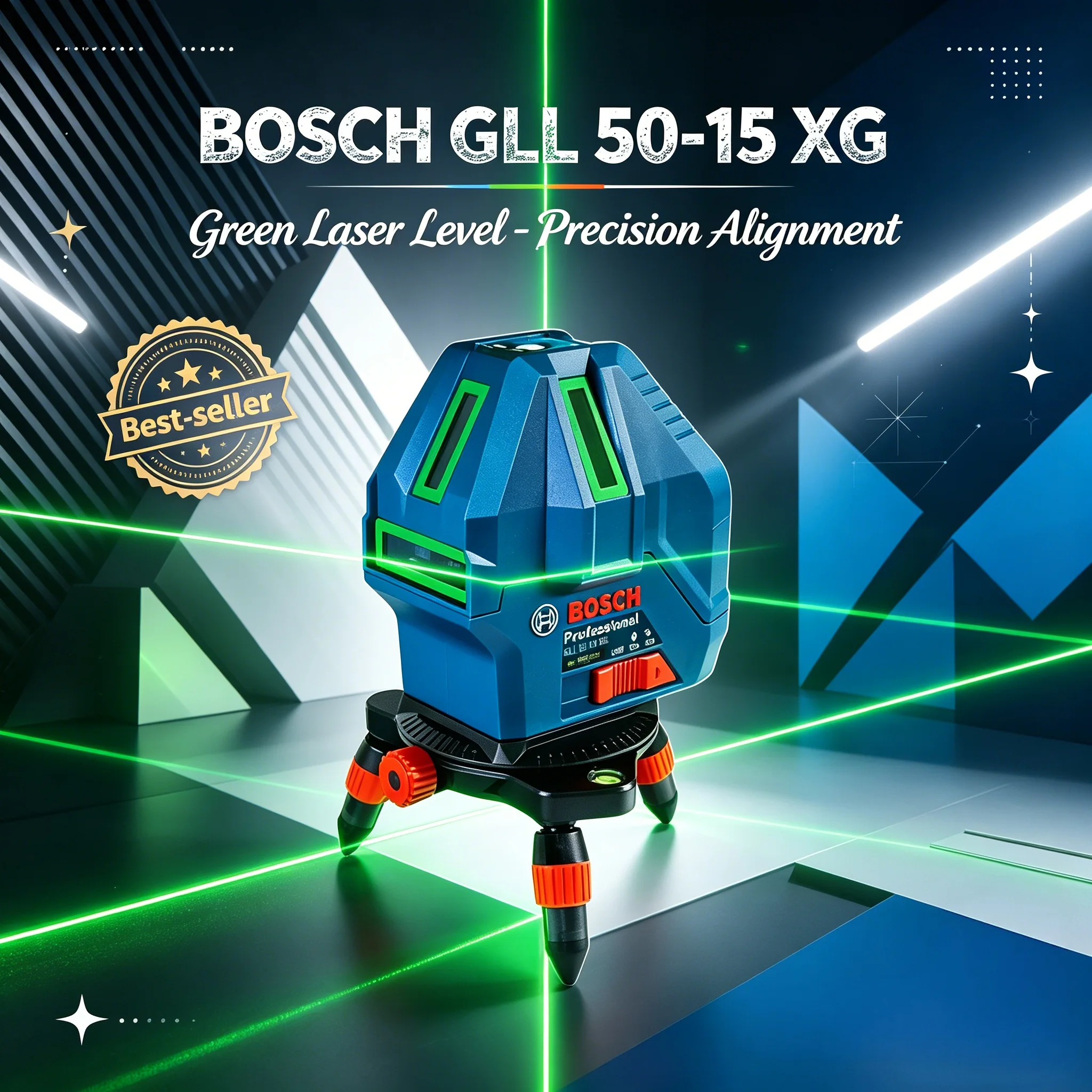 Bosch GLL 50-15 XG Green Beam Laser Level with Plumb Point Self-Leveling Laser Level 15m Range Tool ‌5-Line Cross Laser Level