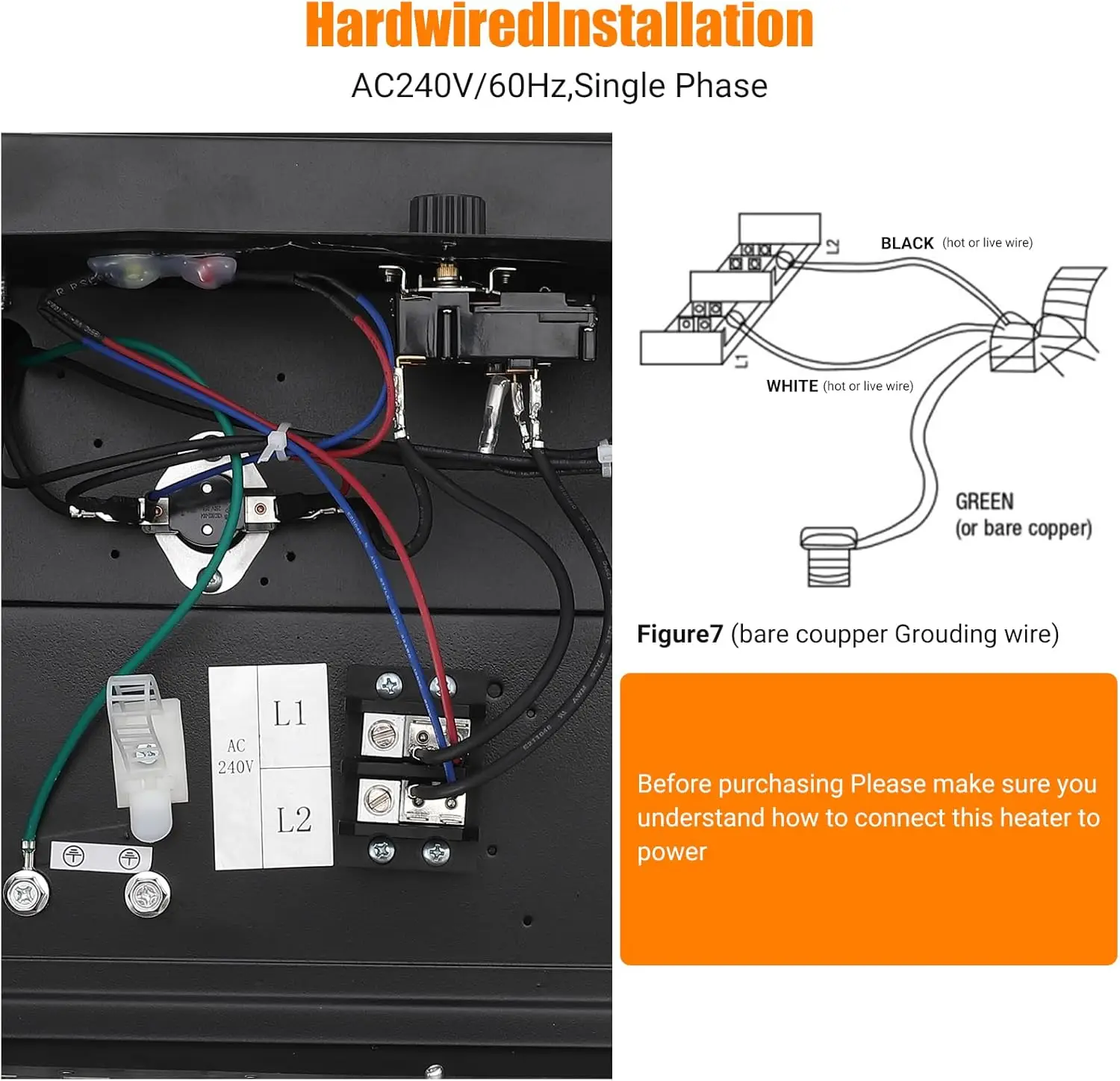 Chauffage de garage électrique à montage au plafond, radiateurs à fil dur de 5000W, ventilateur forcé, protection contre la surchauffe de 240 volts