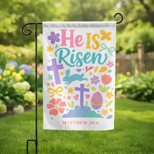 Easter He Is Risen Christian House Flag Religious Spring Garden UUI GGX