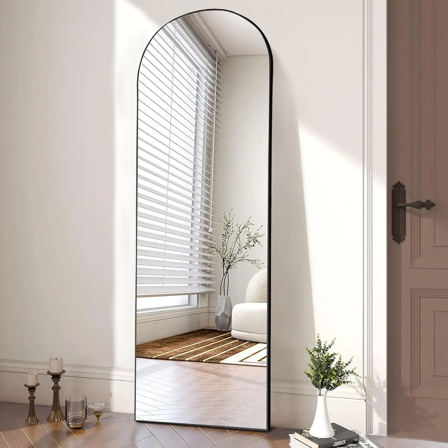 

Full Length Mirror with Stand, Full Length Mirror for Bedroom, Cloakroom, Living Room, Aluminum Alloy Thin Frame, 64"x21" Large