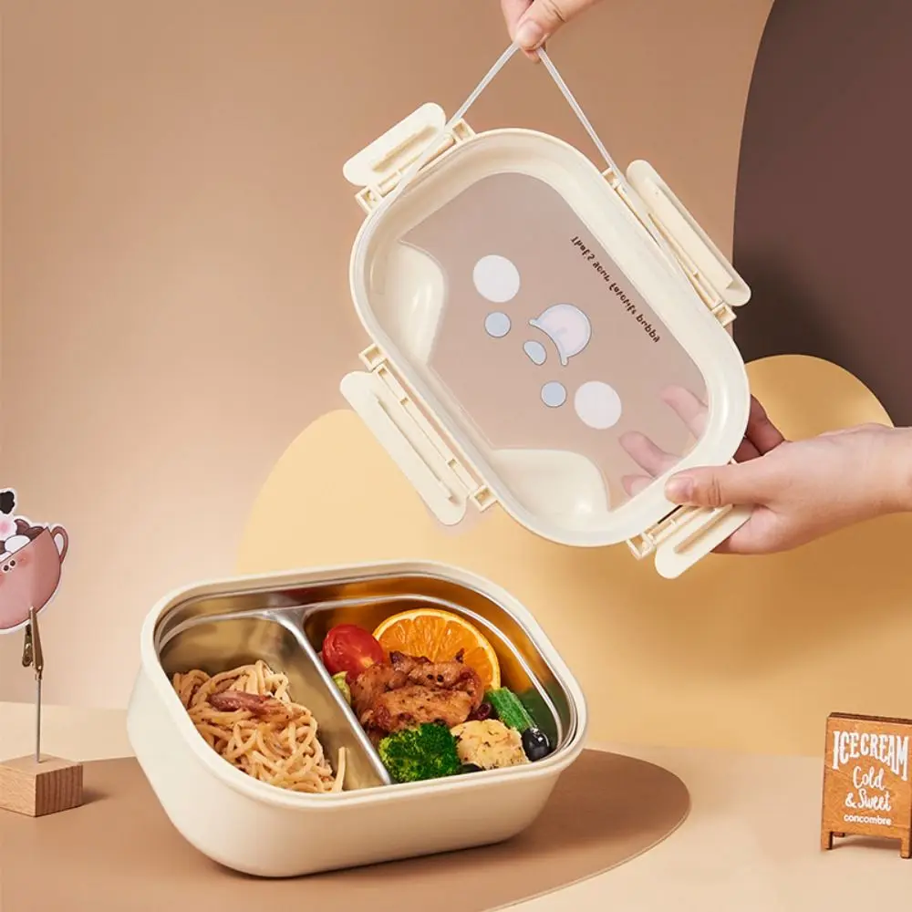 Cartoon Divides Food Container Leak-proof Stainless Steel Fresh-Keeping Box 2 Compartment Puppy Shape Lunch Container Tableware