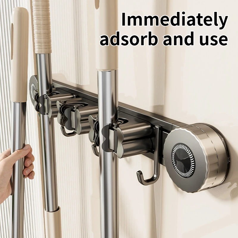 No Drill Suction Cup Mop Holder Wall Mount Mop Clamp Heavy Duty Broom Storage Hook Organizer - view 5