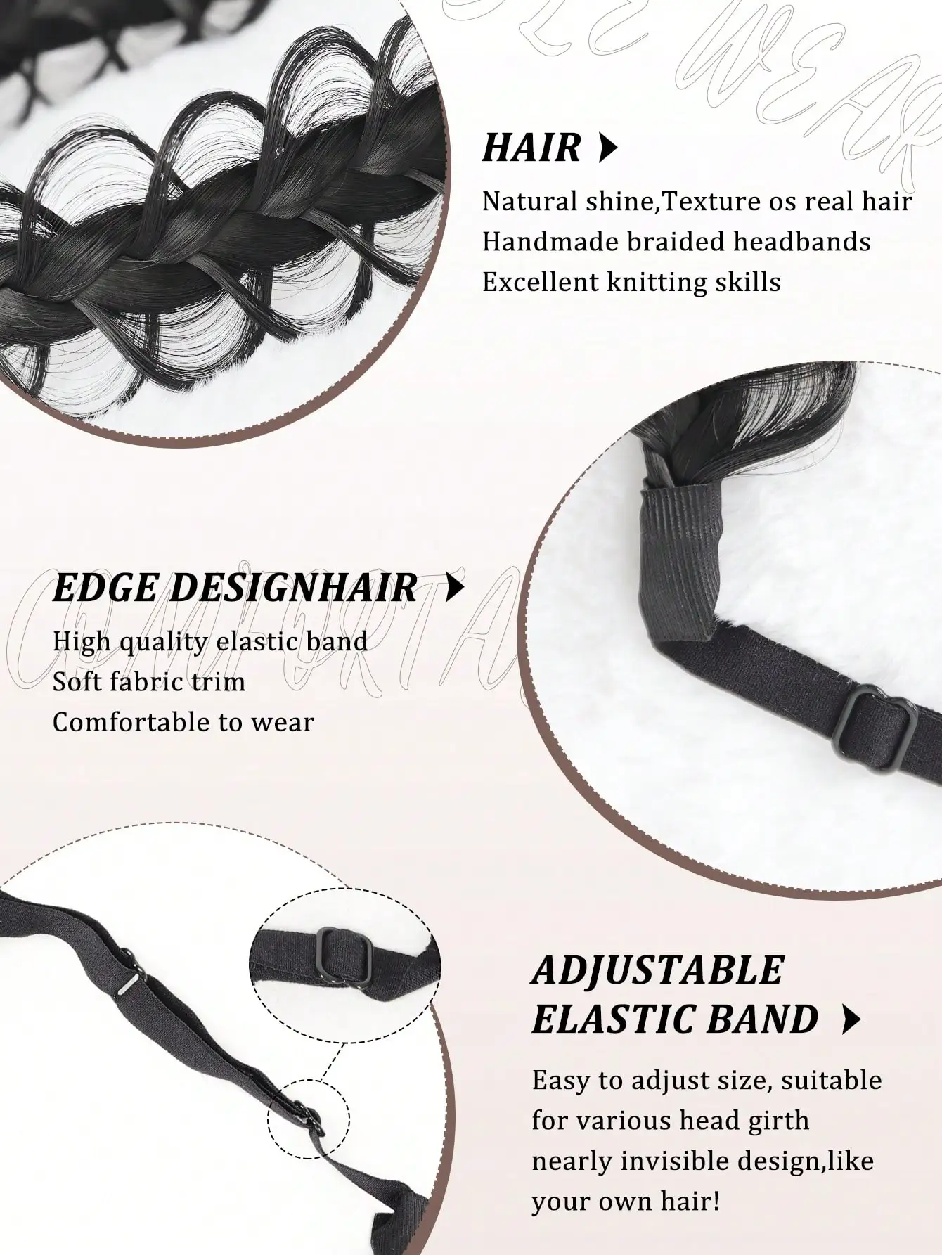 Synthetic 1 pc Women\'s Adjustable Braided Hair Band Can Be Used As Wig Decoration, Suitable For Women\'s L