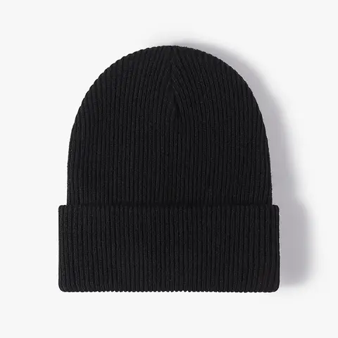 Unisex Black Knit Beanie Hat Warm Plain Skull Cap for Winter Outdoor Fashion Wholesale