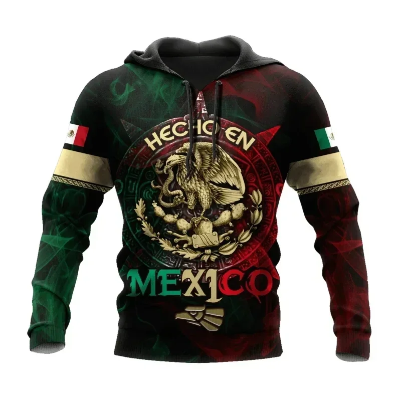 Mexico Flag Pullovers Men Clothing Mexican Print Long Sleeve Hoodie Daily Oversized Hooded Male Casual Loose Streetwear Hoodies