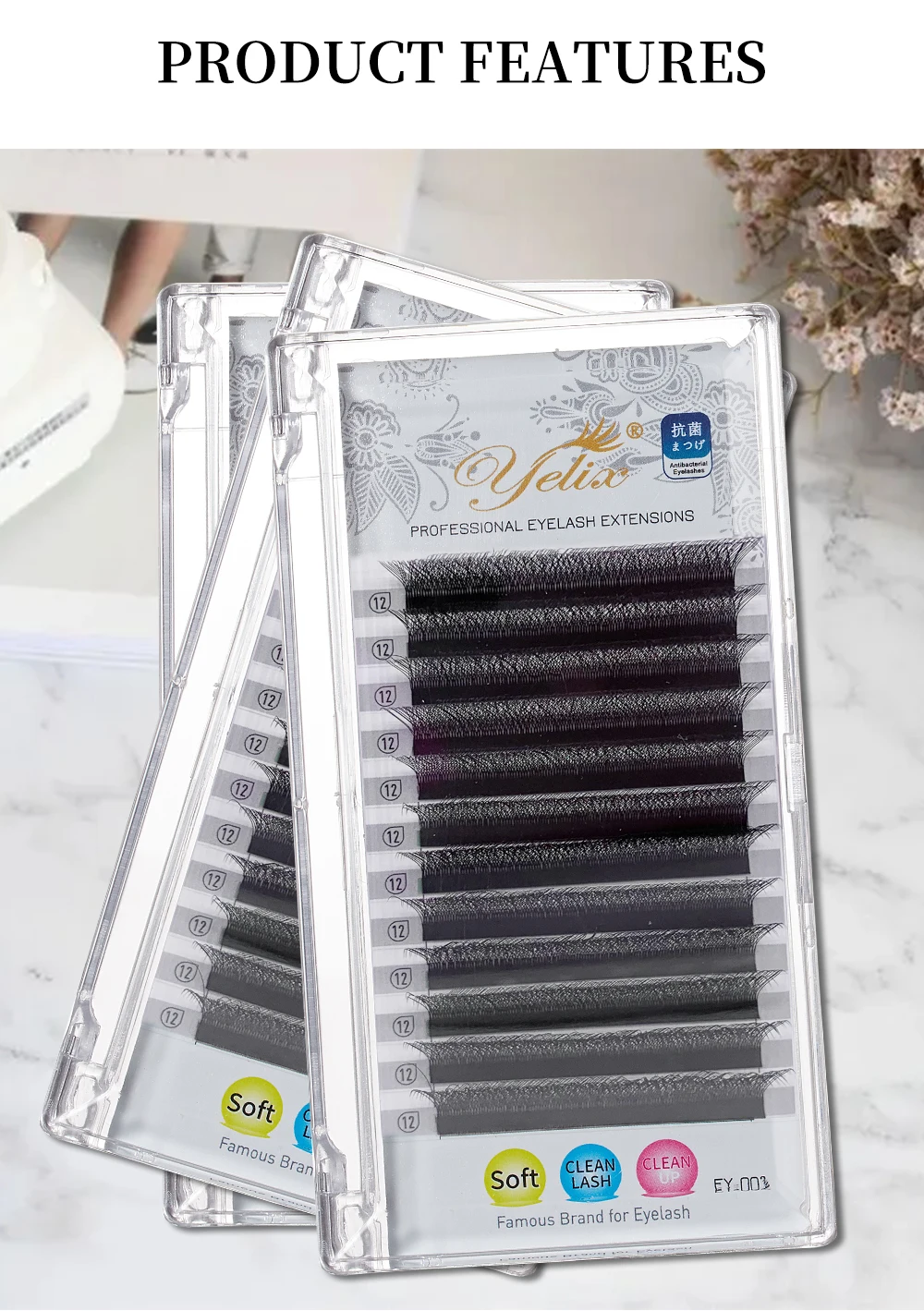 Yelix 4D W-Shape Premium Wimpernverlängerungen Professioneller Salon Großhandelslieferant und 4-Lash Network Weave Fluffy Volume Tray – Detail 3