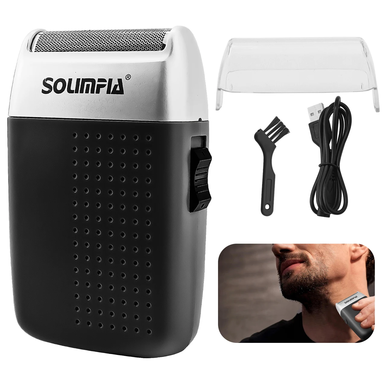 Solimpia Mini Black Electric Shaver Professional Beard Trimmer Razor Portable Men's Shaver Reciprocating Blade USB Charge HT-901