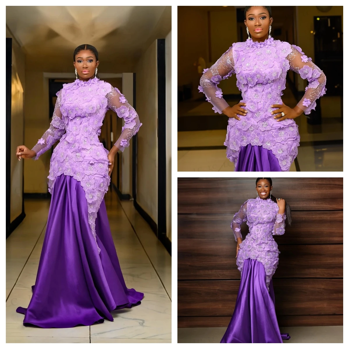 

Modern Women Dress Long Sleeves Lace Appliques Prom Satin Formal Loose Evening Gowns Custom Made Plus Size Mother Of The Bride