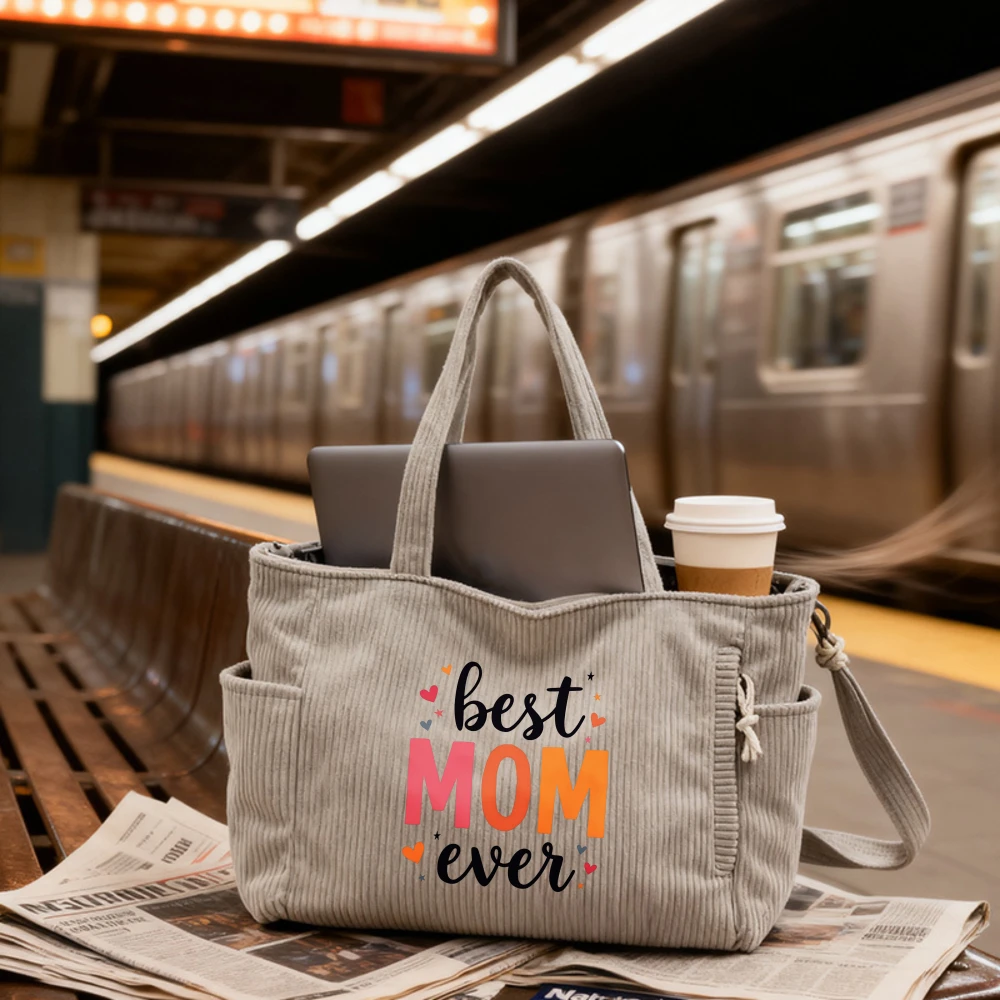 

Best Mom Corduroy tote bag, Large Capacity Fashion Shoulder Bag for Work, School & Travel, Daily Commuter Handbag, Underarm Bag