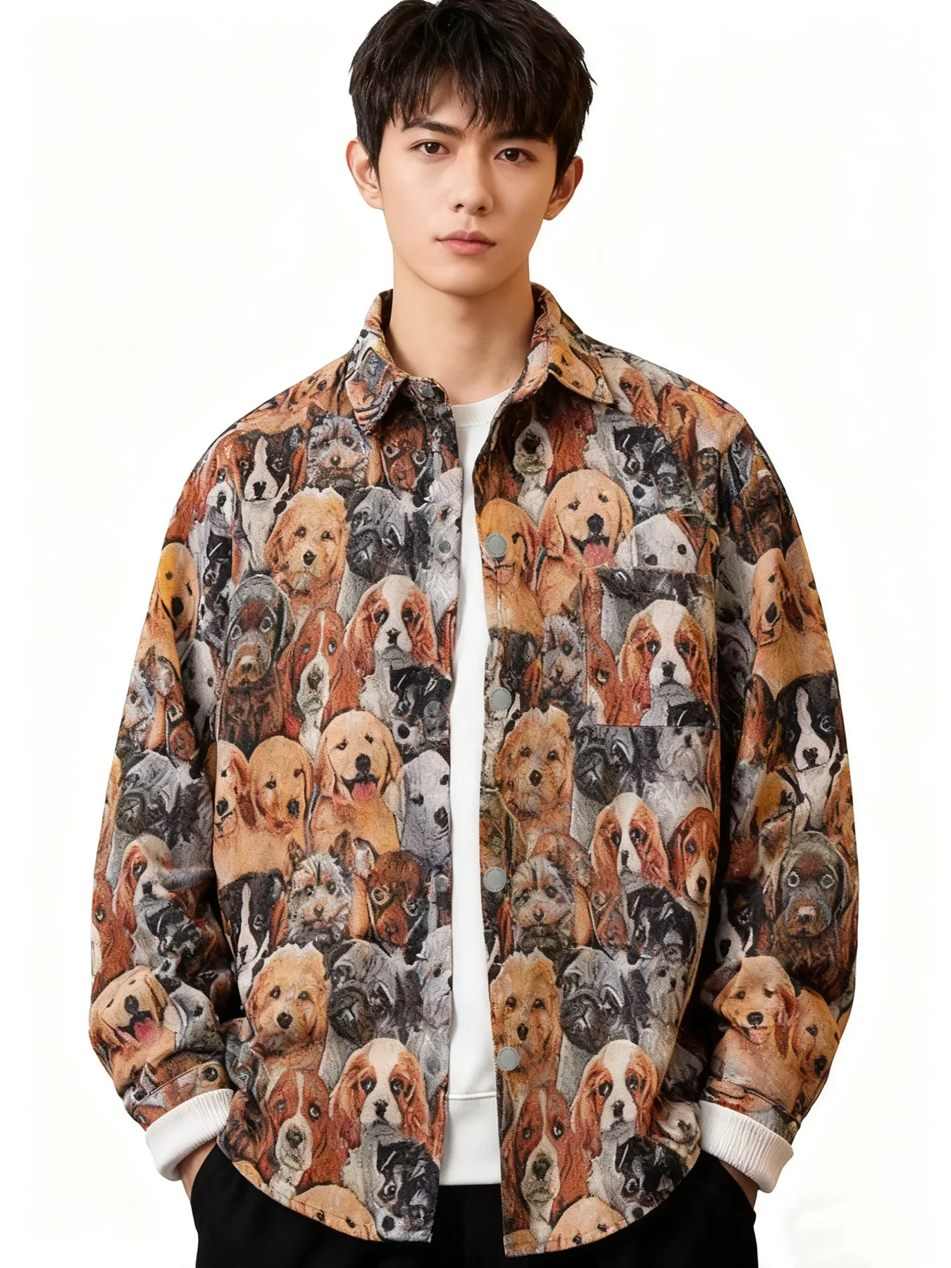 

Spring and Autumn Men's New Puppy Jacquard Jacket, Trendy and Fashionable, Unique and Casual Jacket