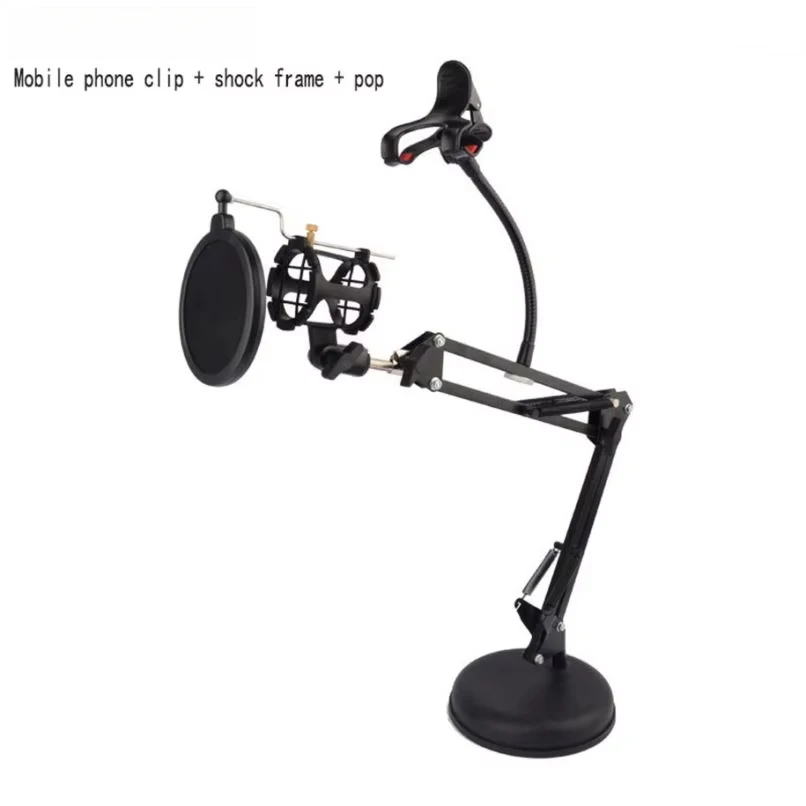 Adjustable Microphone Suspension Boom Scissor Arm Stand for Phone clip Mic Stand for Broadcasting