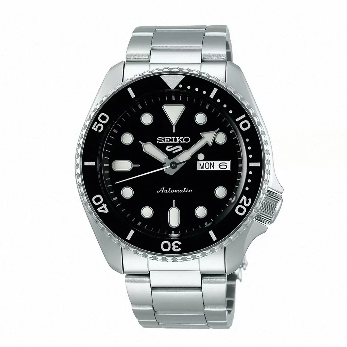 SEIKO 5 Sports SRPD55K1 Men's Automatic Watch 42.5mm Black Rotating Bezel Stainless Steel Bracelet 100M Waterproof,LumiBrite