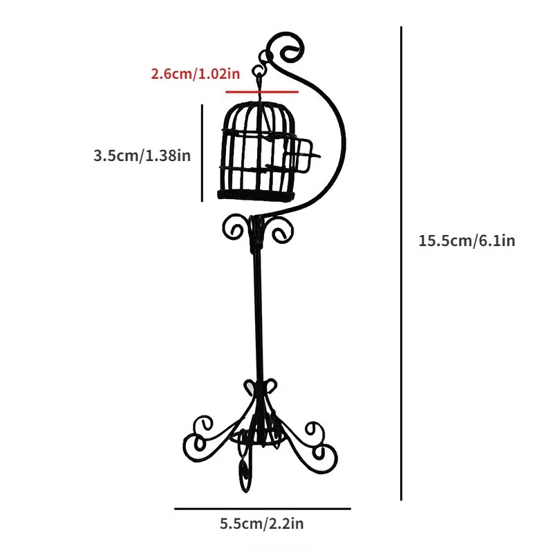 1pc black 1:12 Miniature Furniture Mini Metal Bird Cage Stand Birdcage Modle for Doll house Decor Garden Courtyard Ornament