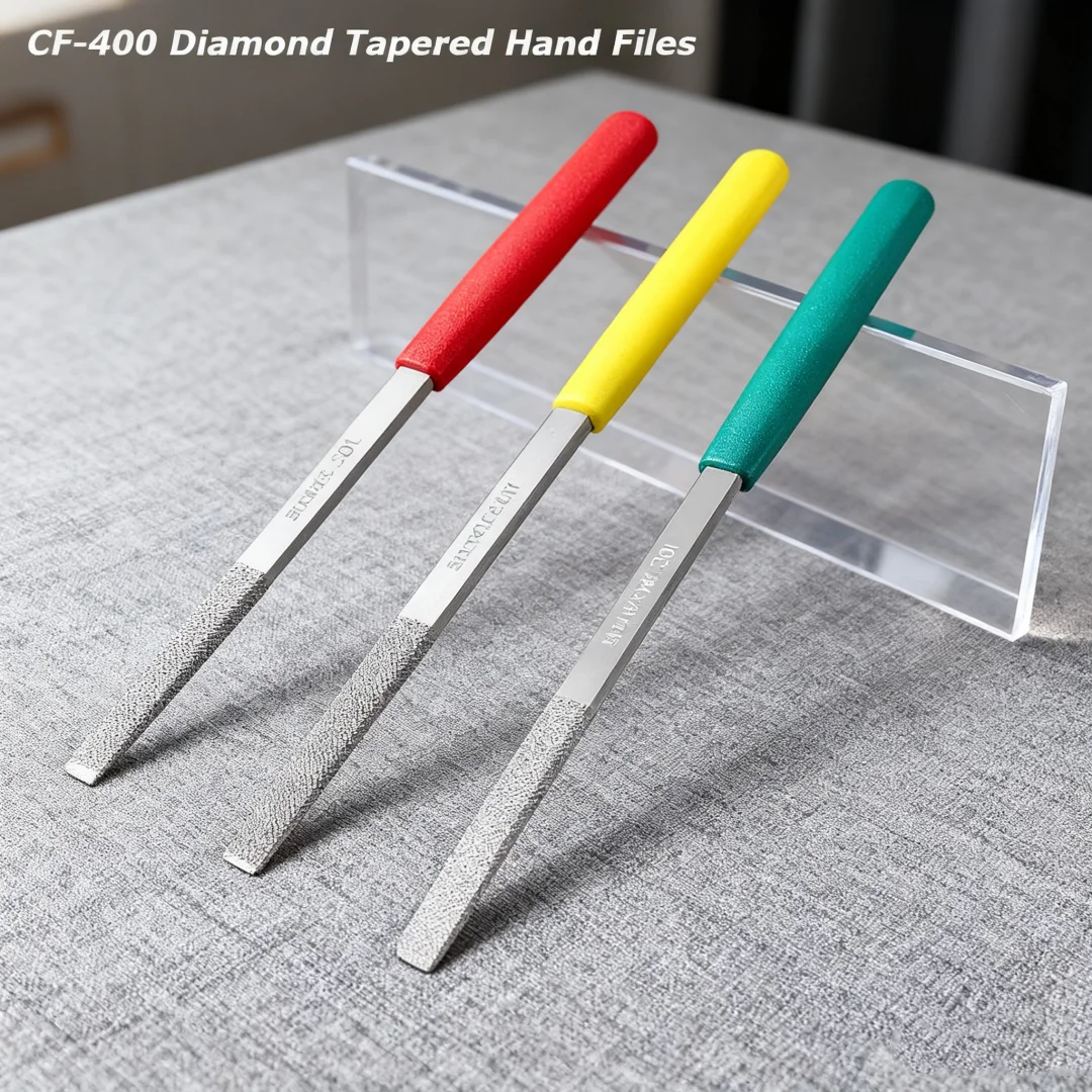 1PCS Diamond Tapered Hand Files CF-402/404/406/408 With Plastic Handle Grit150~800 for Metal Jeweler Polishing Wood Carving