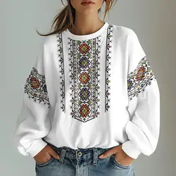 Ukrainischer traditioneller Grafikdruck Damen Sweatshirts Übergroße Hoodies Langarm Damen Kleidung Lässige Top Sweatshirts